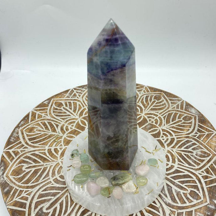 Purple / Blue Fluorite Crystal Tower Point Generator