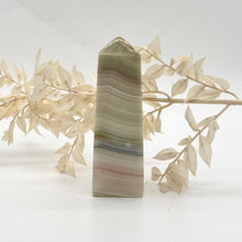 Load image into Gallery viewer, Pink / Green Banded Green Onyx Crystal Tower Point Generator
