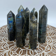 Load image into Gallery viewer, Labradorite Tower Point Generator Crystal Labradorite Tower with Flash
