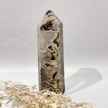 Load image into Gallery viewer, Moss Agate Crystal Tower Point Generator
