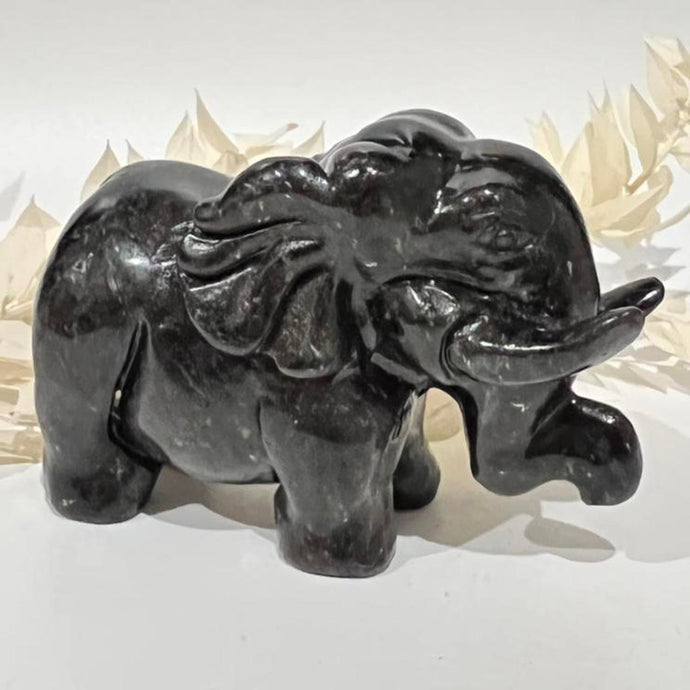 Black Astrophylite Elephant Crystal Carving