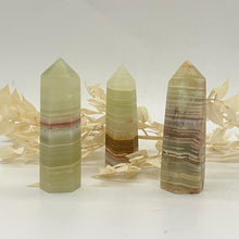 Load image into Gallery viewer, Green Banded Green Onyx Crystal Tower Point Generator
