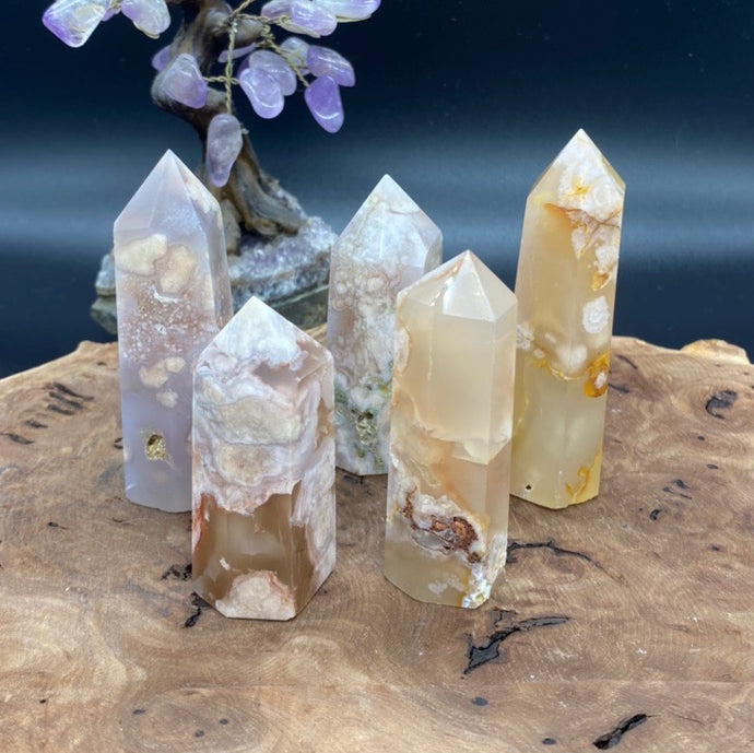 Small Flower Agate Crystal Tower Point Generator