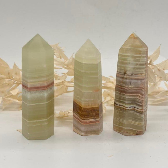 Green Banded Green Onyx Crystal Tower Point Generator