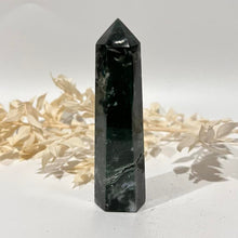 Load image into Gallery viewer, Moss Agate Crystal Tower Point Generator
