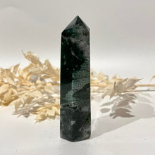 Load image into Gallery viewer, Moss Agate Crystal Tower Point Generator
