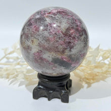 Load image into Gallery viewer, Pegmatite Crystal Sphere ~ Smokey Quartz, Lepidolite, Lithium, Pink Tourmaline Crystal Ball
