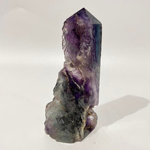 Load image into Gallery viewer, Rainbow Purple Green Fluorite Half Polished Crystal Tower Point Generator
