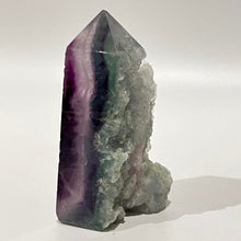 Load image into Gallery viewer, Rainbow Purple Green Fluorite Half Polished Crystal Tower Point Generator
