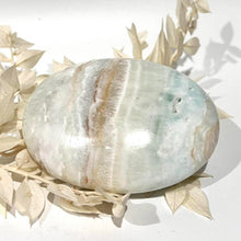 Load image into Gallery viewer, Caribbean Calcite Crystal Palm Stone Blue Crystal PalmStone
