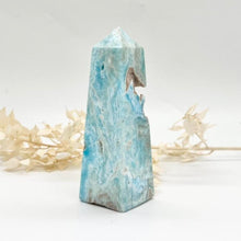 Load image into Gallery viewer, Blue Aragonite Crystal Tower Obelisk Crystal Tower Blue Crystal
