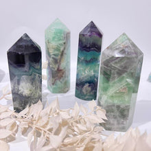 Load image into Gallery viewer, Rainbow Fluorite Crystal Tower Point Generator
