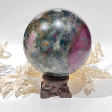 Load image into Gallery viewer, Ruby and Kyanite Crystal Sphere Crystal Ball
