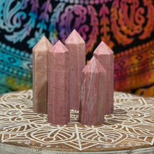 Load image into Gallery viewer, Pink Petrified Wood Crystal Tower Point Generator
