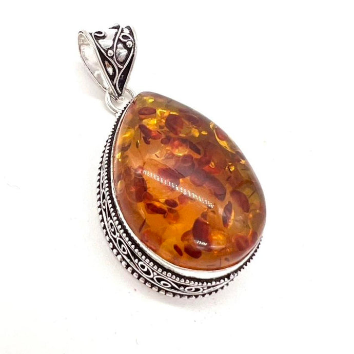 Vintage Design Baltic Amber Gemstone 925 Sterling Silver Jewellery Pendant Gift for Her