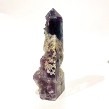 Load image into Gallery viewer, Rainbow Purple Green Fluorite Half Polished Crystal Tower Point Generator
