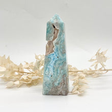 Load image into Gallery viewer, Blue Aragonite Crystal Tower Obelisk Crystal Tower Blue Crystal
