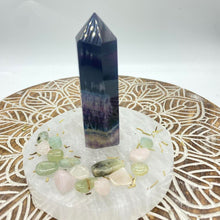 Load image into Gallery viewer, Purple Blue Fluorite Crystal Tower Point Generator
