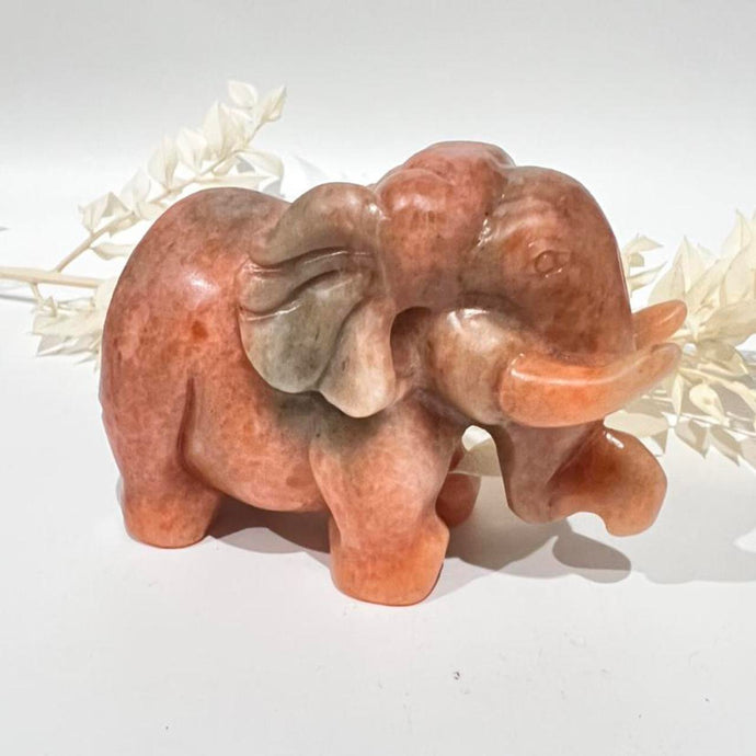 Orange Sandstone Elephant Crystal Carving