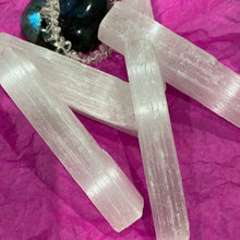 Load image into Gallery viewer, Selenite 10cm length wand Raw Selenite
