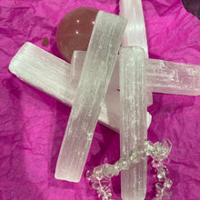 Load image into Gallery viewer, Selenite 10cm length wand Raw Selenite
