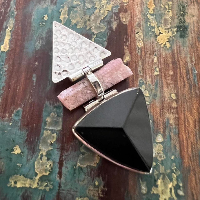 Gemstone Aust. Black Tourmaline and Natural Pink Tourmaline 925 Sterling Silver Pendant