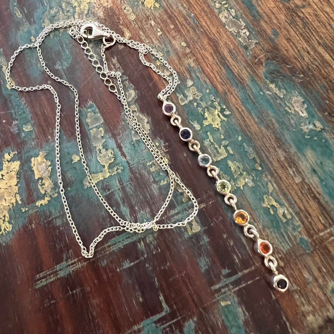 Chakra Vertical Gemstone Necklace / Pendant and 925 Sterling Silver Fixed Chain  Designed by Blue Turtles Silver and Stone Jewellery